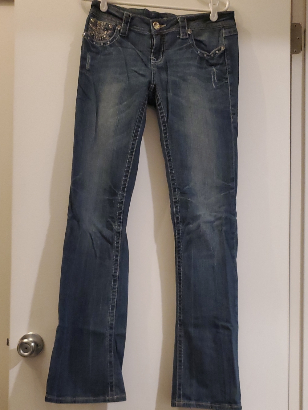 Grace Women's Dark Blue Boot Cut Jeans with Embellished Pockets